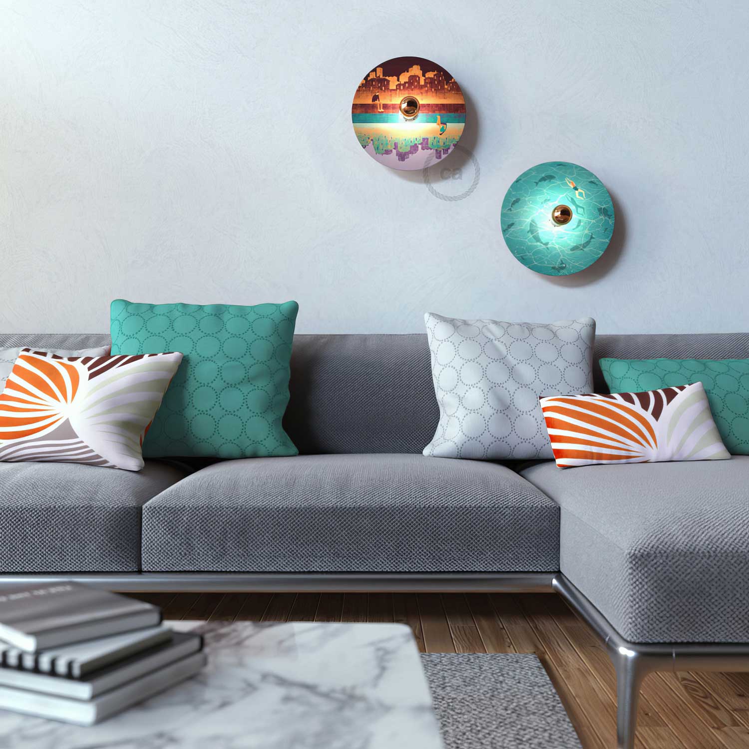 UFO Paralume in legno Special Edition Illustratori Italiani, double face, diametro 33 cm - Davide Bonazzi