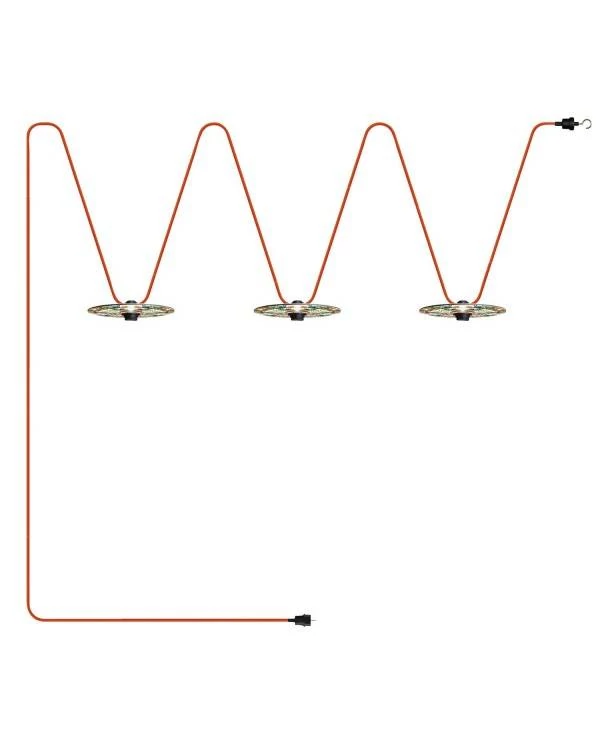 Lumet Lichterkettensystem 'Maiolica', 10 m lang, mit Textilkabel, 3 Fassungen und Lampenschirmen, Haken und schwarzem Stecker