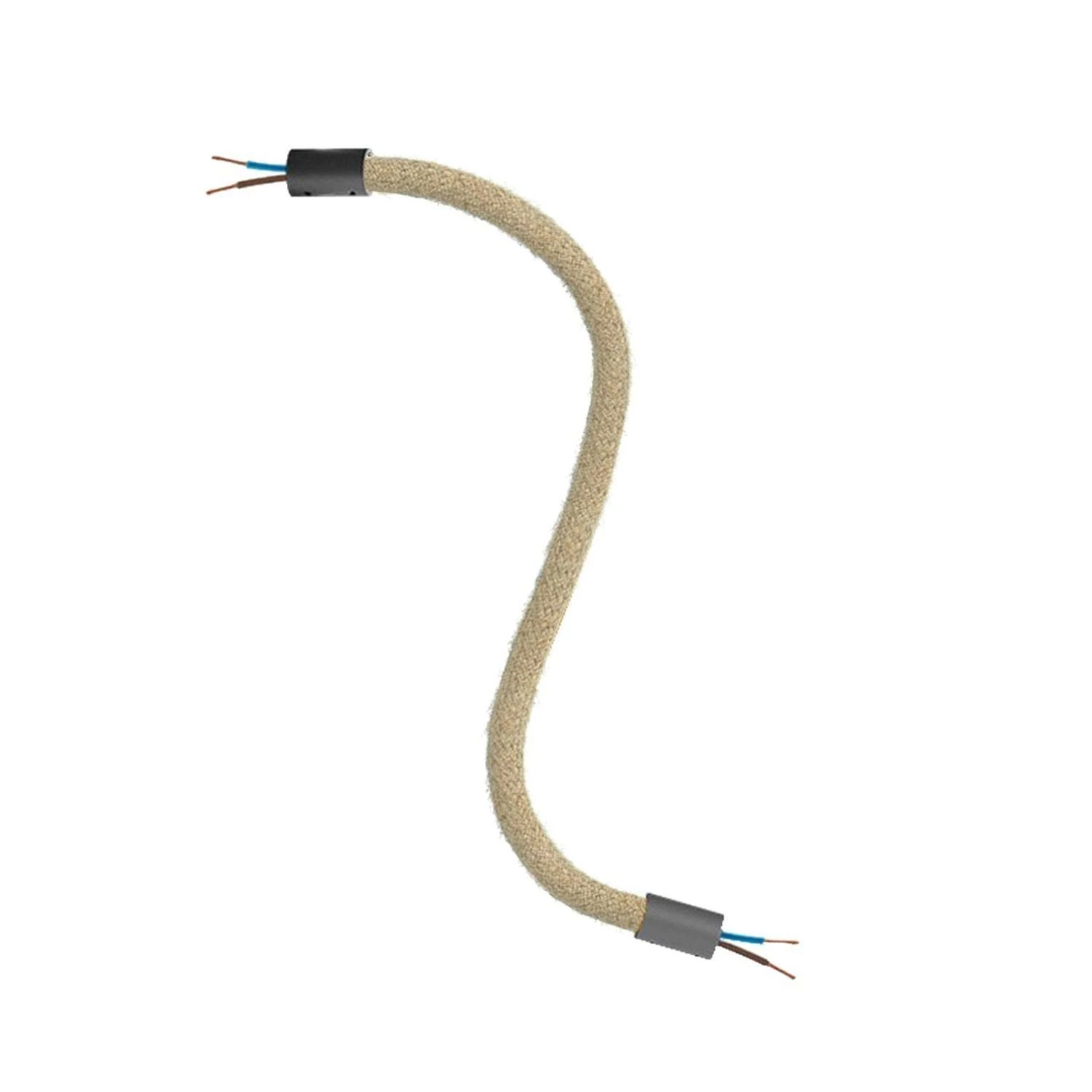 Kit Creative Flex flexibles mit Jute ummanteltes Kabelrohr, RN06 helle Jute, mit Metallenden - Schwarz
