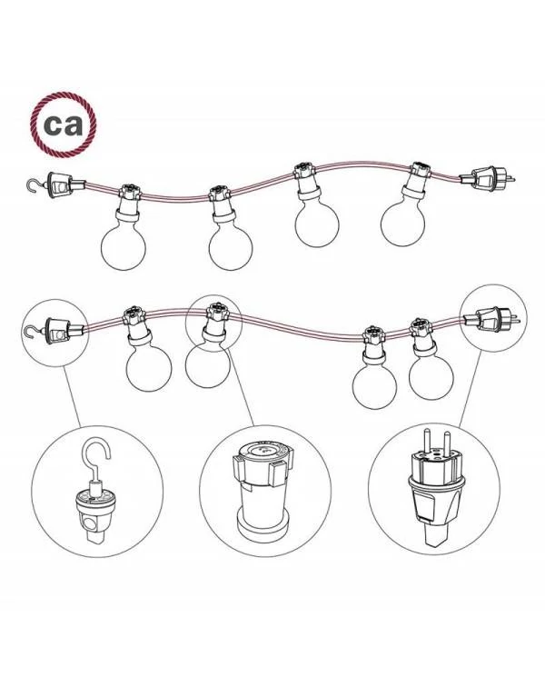 Elektrokabel für Lichterketten mit Textilummantelung, Zick-Zack-Muster türkis CZ11, UV-beständig