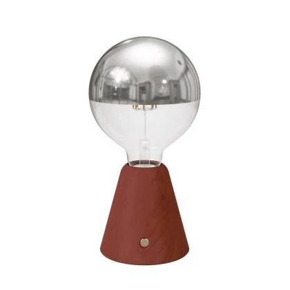 Tragbare, wiederaufladbare LED Leuchte Cabless01 mit Globe Glühbirne mit silberfarbener Kopfspiegelung - Terrakotta