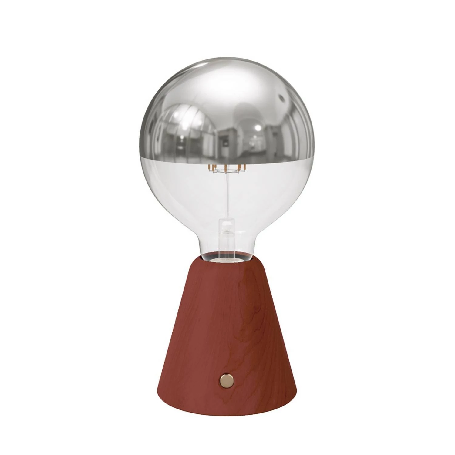 Tragbare, wiederaufladbare LED Leuchte Cabless01 mit Globe Glühbirne mit silberfarbener Kopfspiegelung - Terrakotta