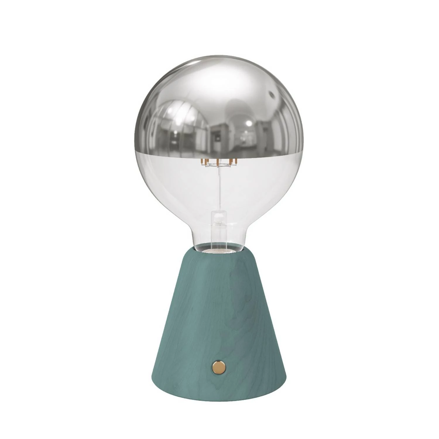 Tragbare, wiederaufladbare LED Leuchte Cabless01 mit Globe Glühbirne mit silberfarbener Kopfspiegelung - Tealblau
