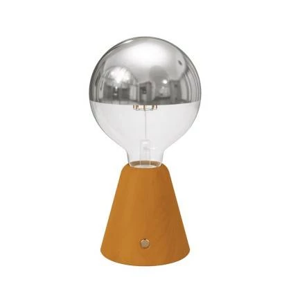 Tragbare, wiederaufladbare LED Leuchte Cabless01 mit Globe Glühbirne mit silberfarbener Kopfspiegelung - Safrangelb