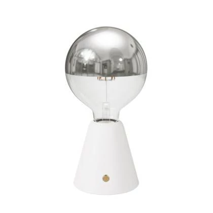 Tragbare, wiederaufladbare LED Leuchte Cabless01 mit Globe Glühbirne mit silberfarbener Kopfspiegelung - Weiß