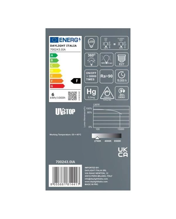 LED-Glühbirne Milo mit Porzellan 6W 530Lm E27 2700K Dimmbar