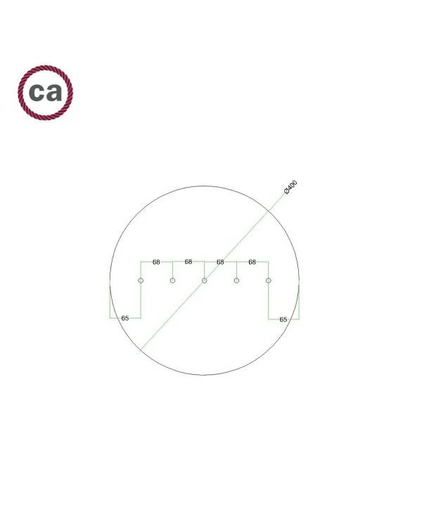 Rundes XXL 5 Inline-Löcher und 4 Seitenlöchern Lampenbaldachin Kit, Rose-One-Abdeckung, 400 mm Durchmesser