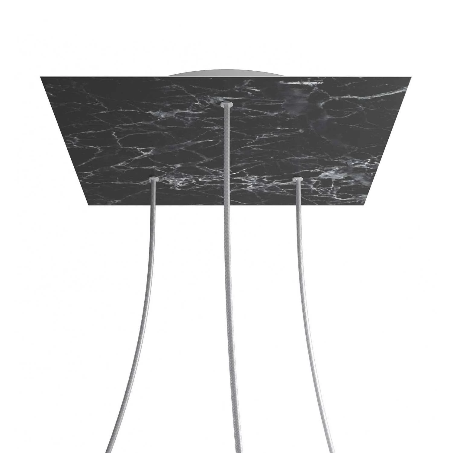 Quadratisches XXL 3-Loch und 4 Seitenlöchern Lampenbaldachin Kit, Rose-One-Abdeckung, 400 mm - Marquina-Marmor