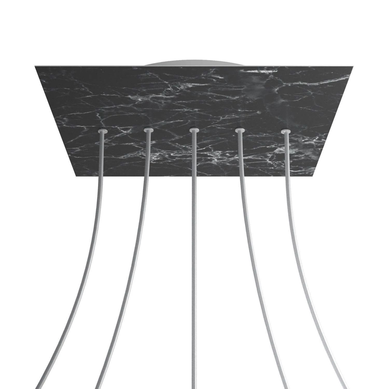 Quadratisches XXL 5 Inline-Löcher und 4 Seitenlöchern Lampenbaldachin Kit, Rose-One-Abdeckung, 400 mm - Marquina-Marmor