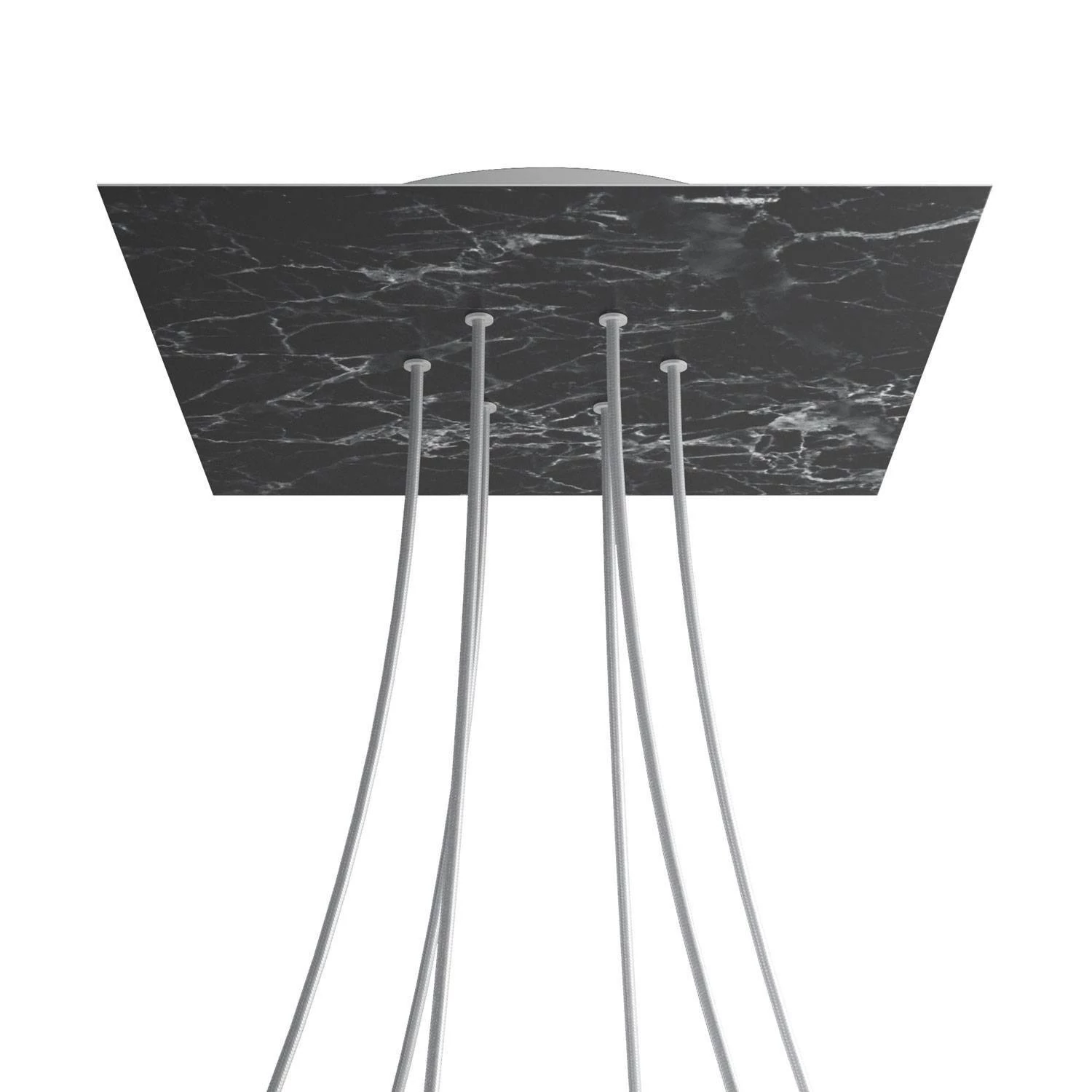 Quadratisches XXL 6-Loch und 4 Seitenlöchern Lampenbaldachin Kit, Rose-One-Abdeckung, 400 mm - Marquina-Marmor