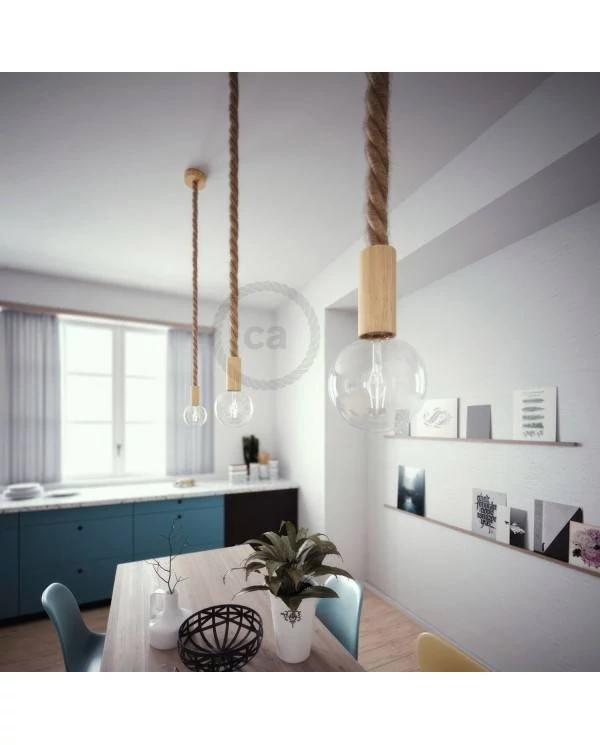 Lampenbaldachin Kit aus Holz für 3XL-Seilkabel