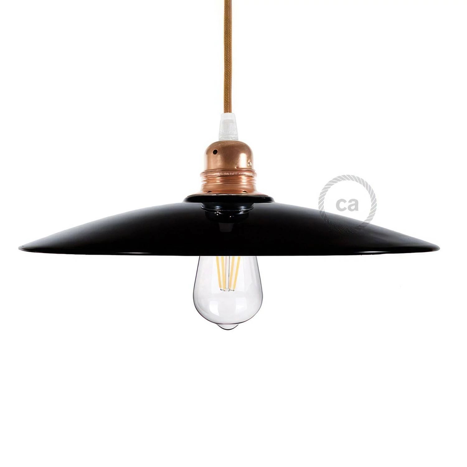 Tellerförmiger Lampenschirm aus Keramik zum Aufhängen - Made in Italy - Schwarz - Kupfer