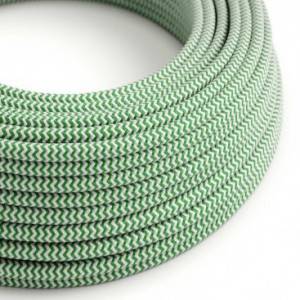 Textilkabel, grasgrün-lichtweiß glänzend, Zick-Zack - Das Original von Creative-Cables - RZ06 rund 2x0,75mm / 3x0,75mm