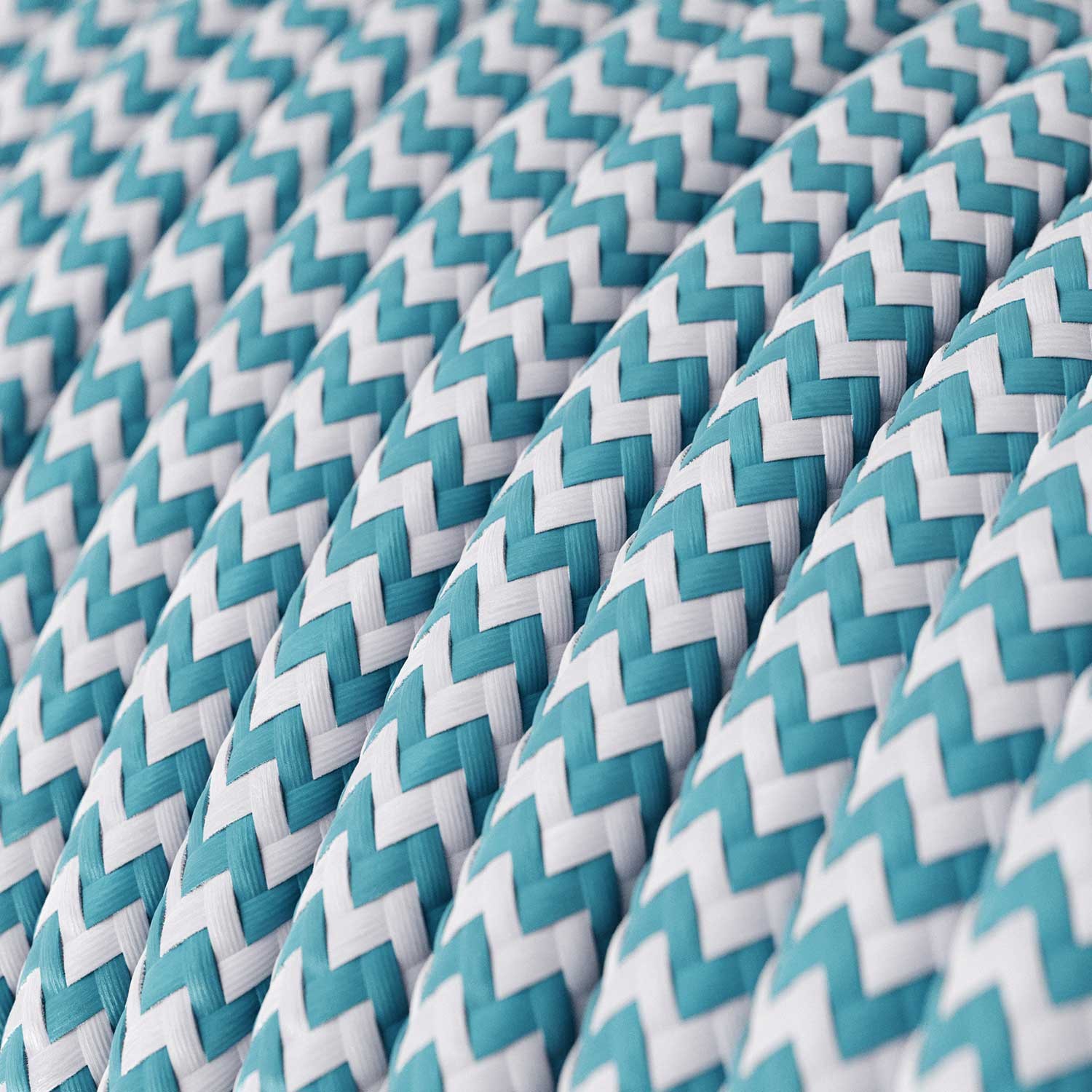 Textilkabel, cyanblau-lichtweiß glänzend, Zick-Zack - Das Original von Creative-Cables - RZ11 rund 2x0,75mm / 3x0,75mm