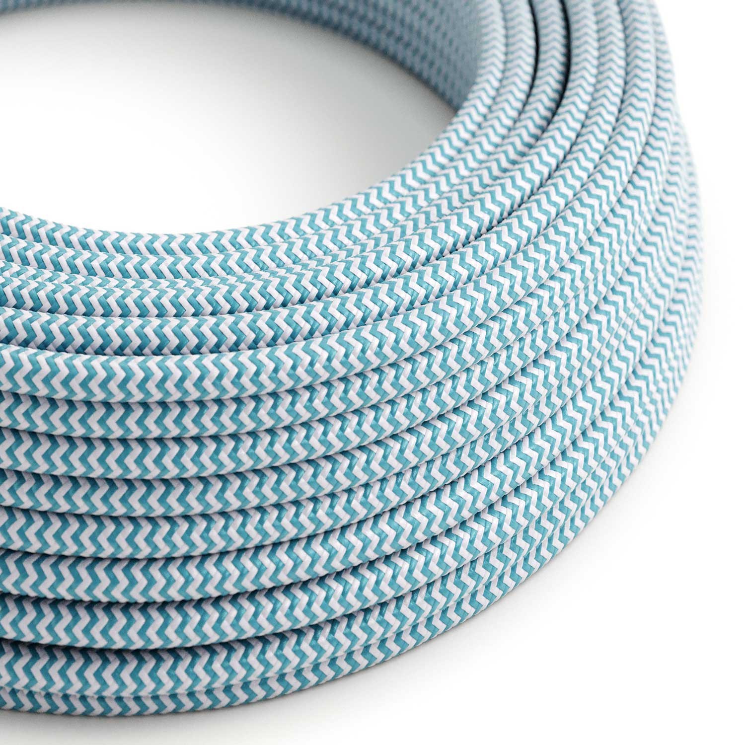 Textilkabel, cyanblau-lichtweiß glänzend, Zick-Zack - Das Original von Creative-Cables - RZ11 rund 2x0,75mm / 3x0,75mm