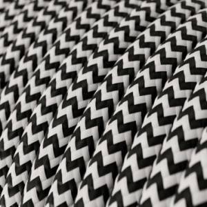 Textilkabel, kohlenschwarz-lichtweiß glänzend, Zick-Zack - Das Original von Creative-Cables - RZ04 rund 2x0,75mm / 3x0,75mm