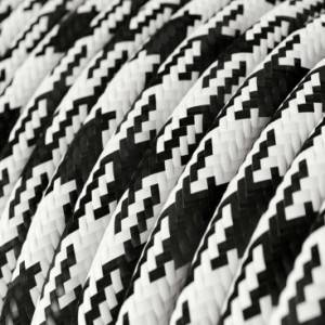 Textilkabel, weiß-kohlenschwarz Hahnentrittmuster glänzend - Das Original von Creative-Cables - RP04 rund 2x0.75mm / 3x0.75mm