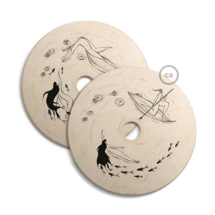 UFO, doppelseitig bedruckter Lampenschirm aus Holz Spezialausgabe Italienische Illustratoren - 33 cm Durchmesser - Fernando Cobelo
