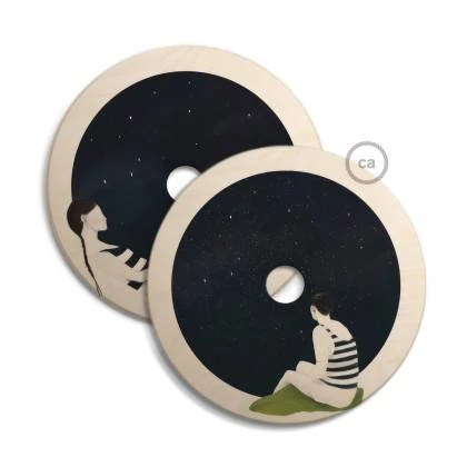 UFO, doppelseitig bedruckter Lampenschirm aus Holz Spezialausgabe Italienische Illustratoren - 33 cm Durchmesser - Chiara Fucà