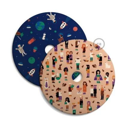 UFO, doppelseitig bedruckter Lampenschirm aus Holz Spezialausgabe Italienische Illustratoren - 33 cm Durchmesser - Giulia Zoavo