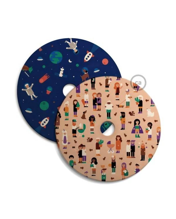 UFO, doppelseitig bedruckter Lampenschirm aus Holz Spezialausgabe Italienische Illustratoren - 33 cm Durchmesser