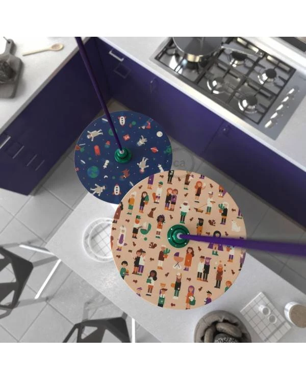 UFO, doppelseitig bedruckter Lampenschirm aus Holz Spezialausgabe Italienische Illustratoren - 33 cm Durchmesser