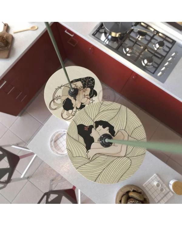 UFO, doppelseitig bedruckter Lampenschirm aus Holz Spezialausgabe Italienische Illustratoren - 33 cm Durchmesser