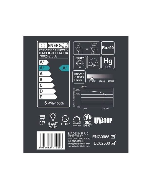LED-Glühbirne Creta mit Porzellan-Effekt 6W 540Lm E27 2700K Dimmbar