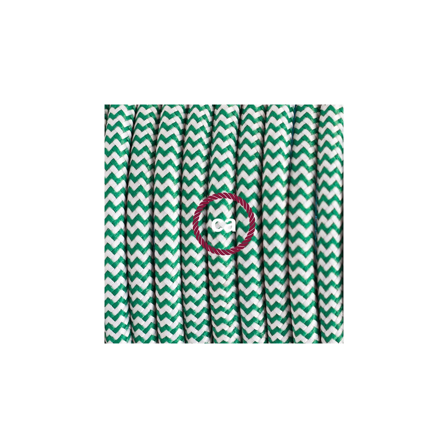 Zuleitung für Tischleuchten RZ06 Zick-Zack Weiß Grün Seideneffekt 1,80 m. Wählen Sie aus drei Farben bei Schalter und Stecke.