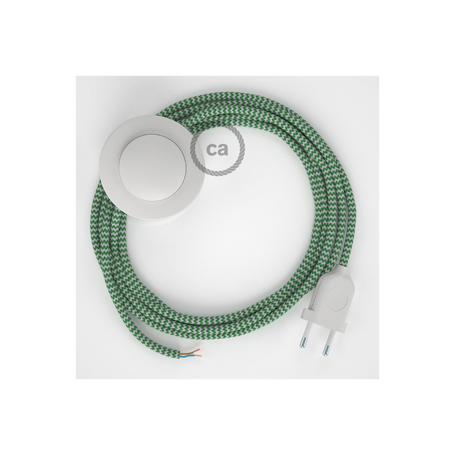 Stehleuchte Anschlussleitung RZ06 Zick-Zack Weiß Grün Seideneffekt 3 m. Wählen Sie aus drei Farben bei Schalter und Stecke.