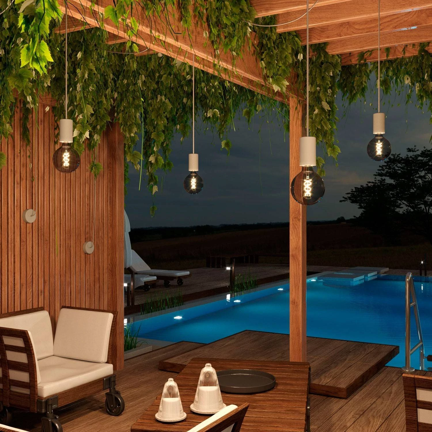 EIVA ELEGANT Outdoor-Pendelleuchte mit 5 m Textilkabel, Deckenbefestigung, Silikon-Lampenbaldachin und Lampenfassung, IP65