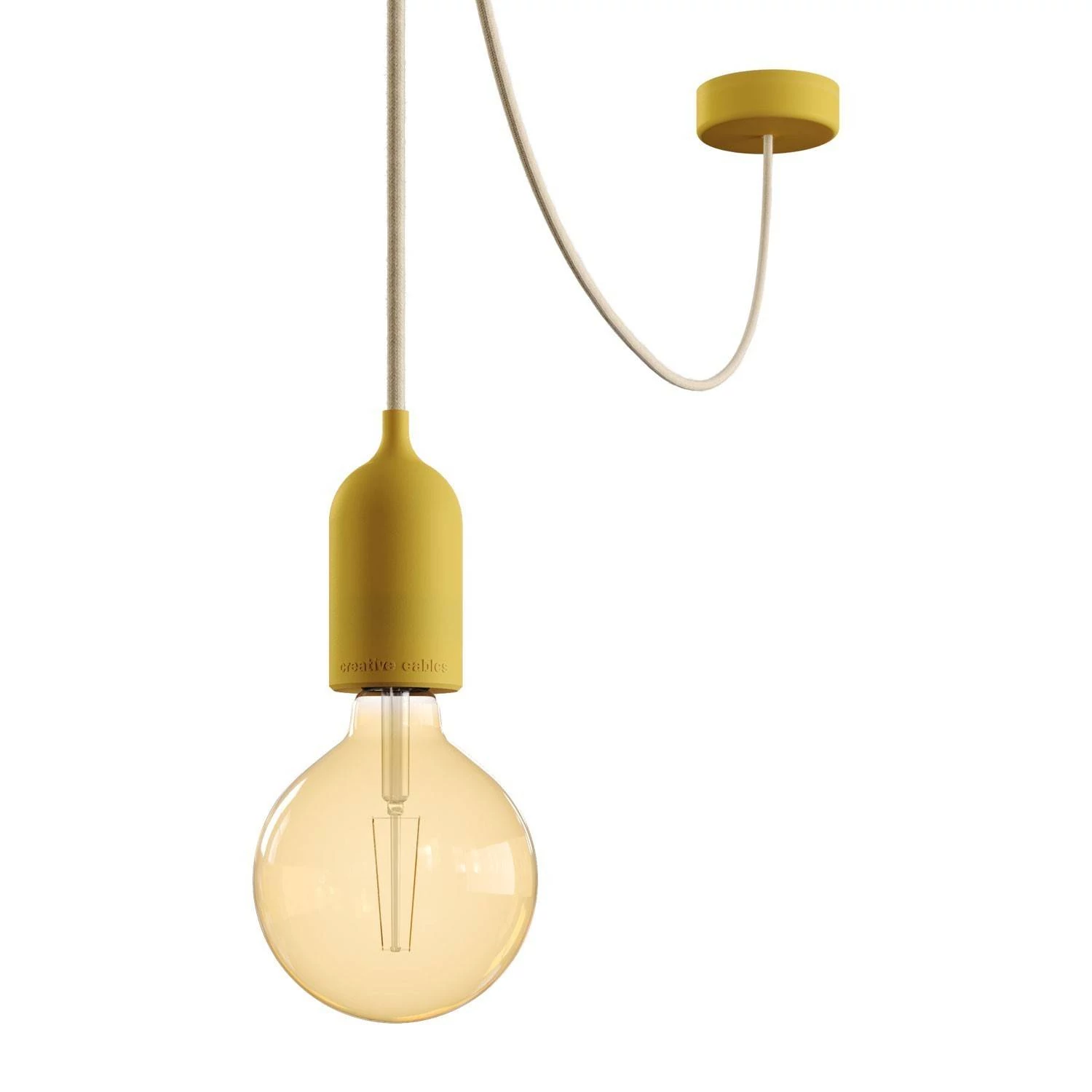 EIVA PASTELL Outdoor-Pendelleuchte mit 5 m Textilkabel, Deckenbefestigung, Silikon-Lampenbaldachin und Lampenfassung, IP65 - Senf