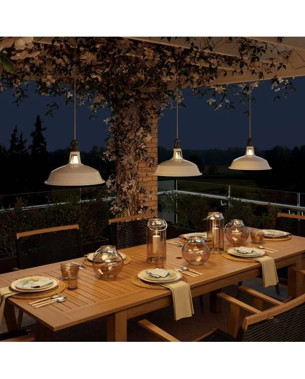 EIVA Outdoor-Pendelleuchte mit Lampenschirm, 5 m Textilkabel, Deckenbefestigung, Silikon-Lampenbaldachin und Lampenfassung, IP65