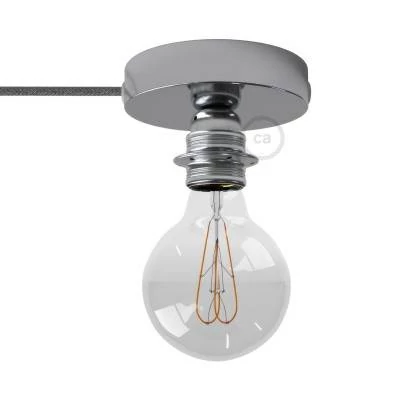 Spostaluce, die Metall-Lichtquelle mit E27 Gewindelampenfassung, Textilkabel und seitlichen Löchern - Chrom