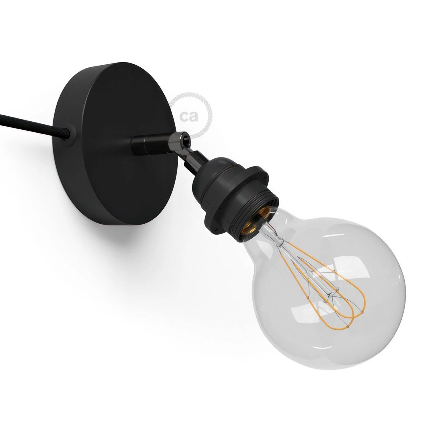 Spostaluce Metal 90°, die verstellbare Lichtquelle mit E27 Gewindelampenfassung, Textilkabel und seitlichen Löchern - Schwarz