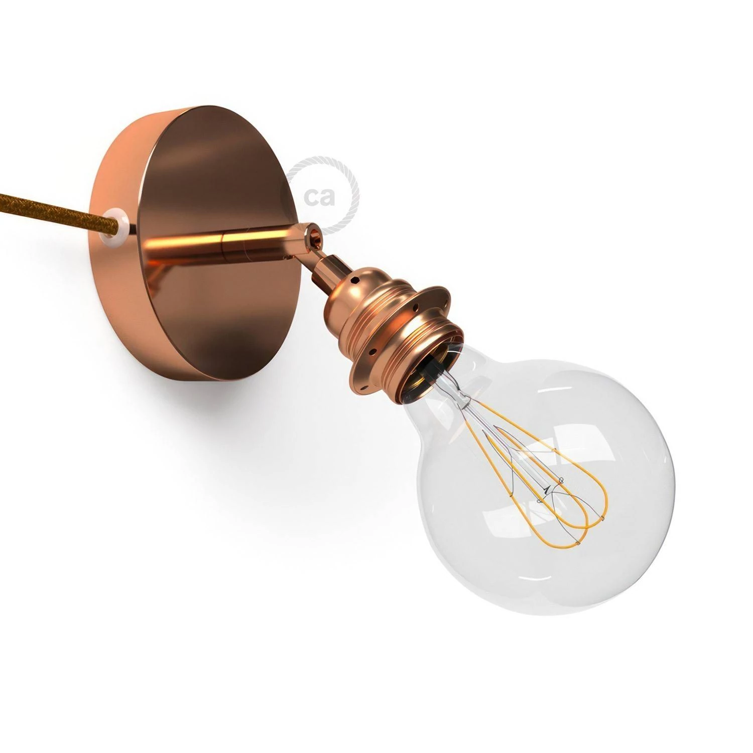 Spostaluce Metal 90°, die verstellbare Lichtquelle mit E27 Gewindelampenfassung, Textilkabel und seitlichen Löchern - Kupfer