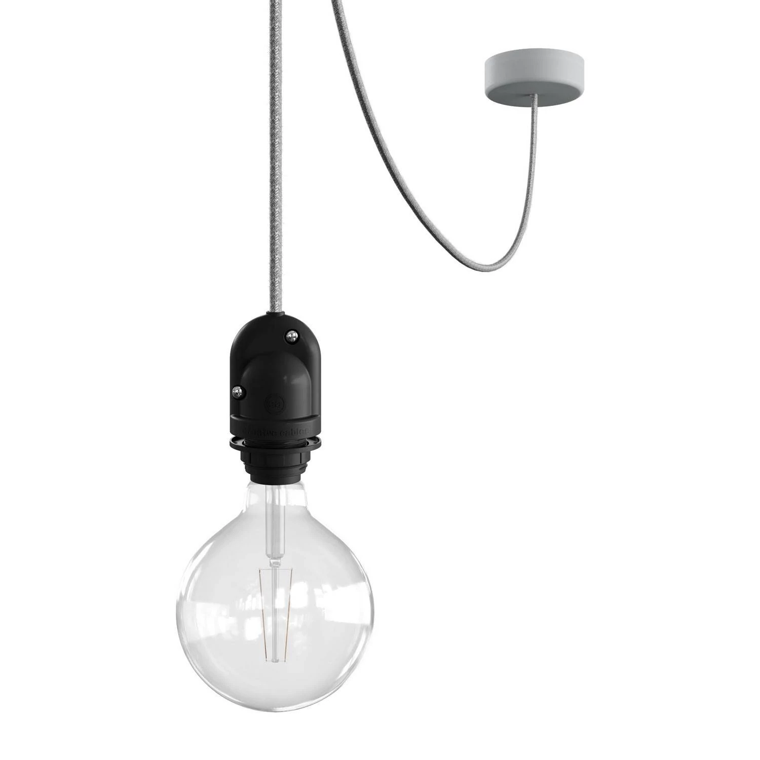 EIVA Outdoor-Pendelleuchte für Lampenschirme mit 5 m Textilkabel, Deckenbefestigung, Lampenbaldachin und Lampenfassung, IP65 - Eisgrau