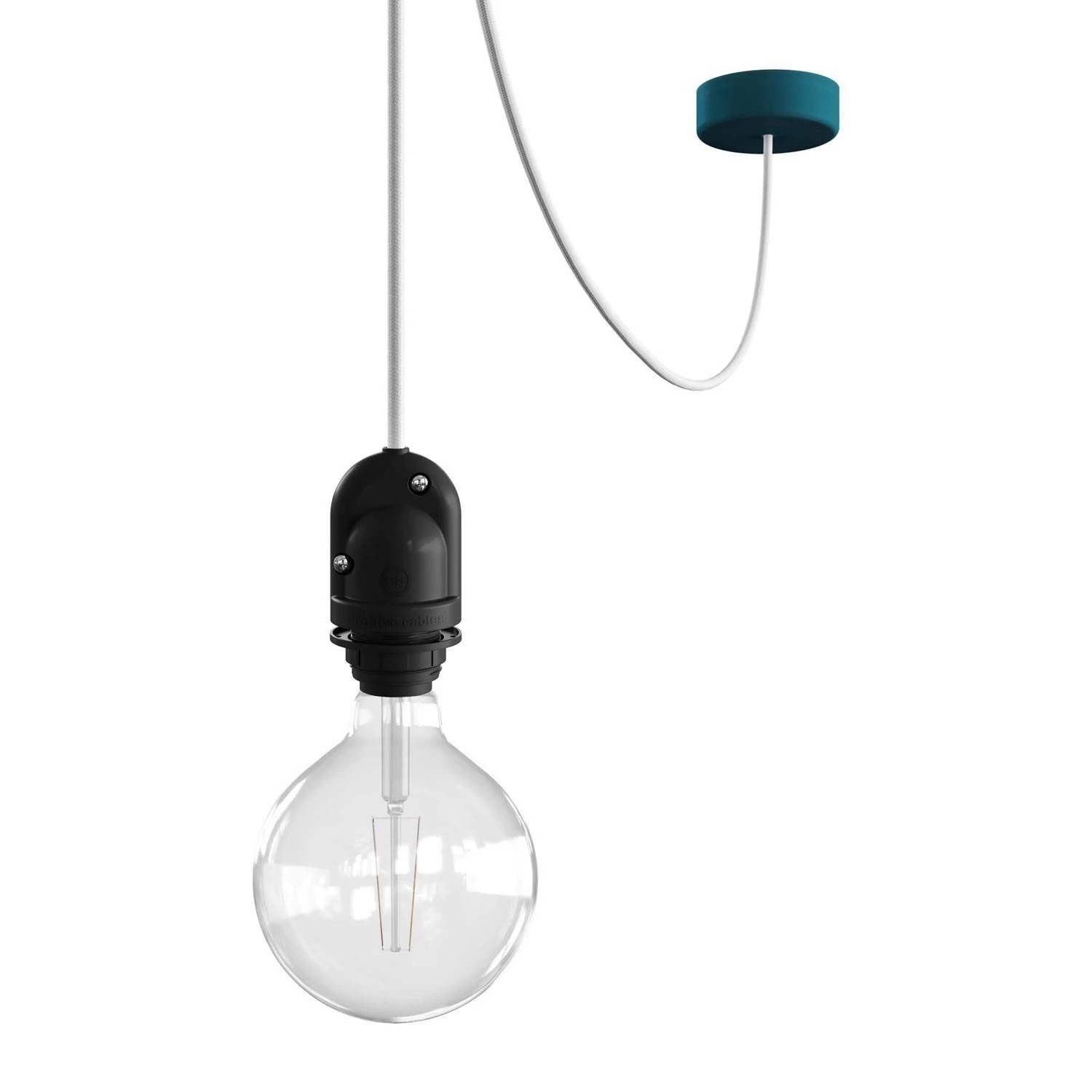 EIVA Outdoor-Pendelleuchte für Lampenschirme mit 5 m Textilkabel, Deckenbefestigung, Lampenbaldachin und Lampenfassung, IP65 - Petrolblau