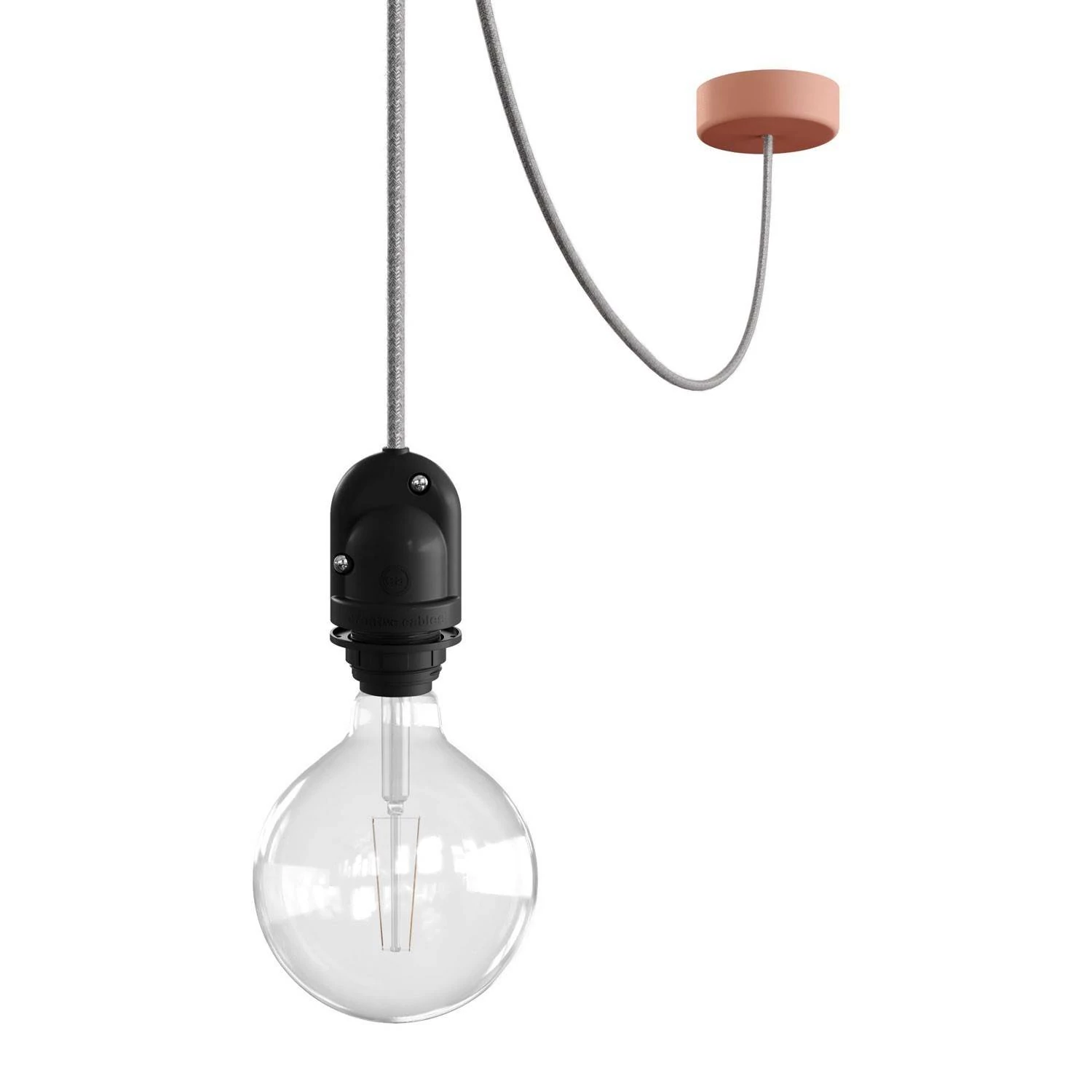 EIVA Outdoor-Pendelleuchte für Lampenschirme mit 5 m Textilkabel, Deckenbefestigung, Lampenbaldachin und Lampenfassung, IP65 - Lachs