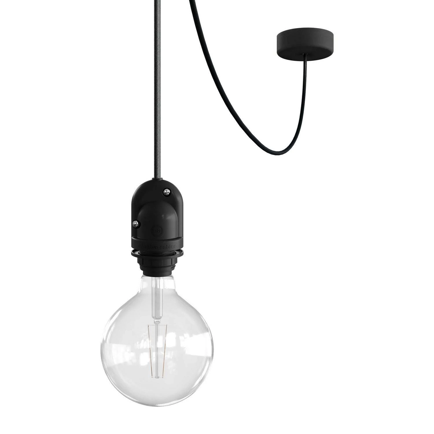 EIVA Outdoor-Pendelleuchte für Lampenschirme mit 5 m Textilkabel, Deckenbefestigung, Lampenbaldachin und Lampenfassung, IP65 - Schwarz