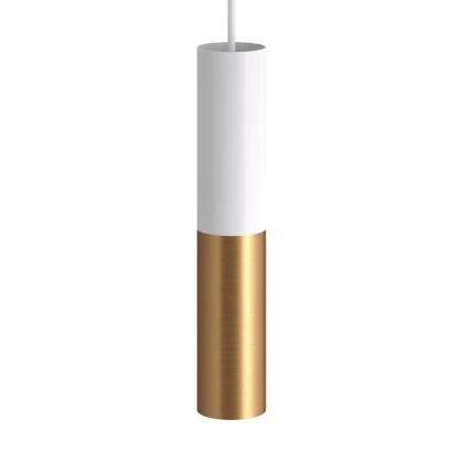 Tub E14, doppeltes Metallrohr für Punktstrahler mit Lampenfassung und E14-Doppelringmutter - Mattweiß - Bronze satiniert