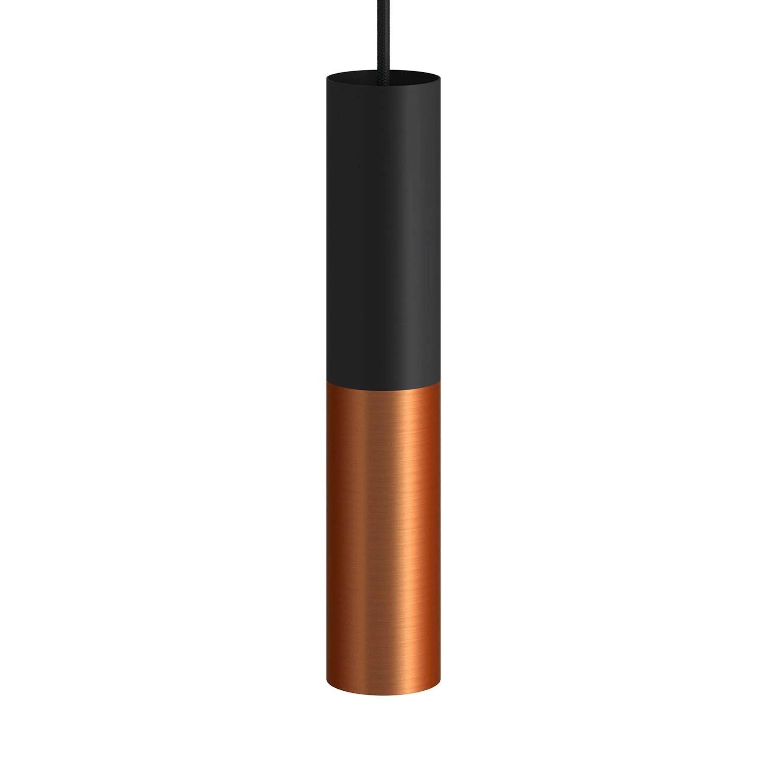 Tub E14, doppeltes Metallrohr für Punktstrahler mit Lampenfassung und E14-Doppelringmutter - Schwarz - Kupfer satiniert