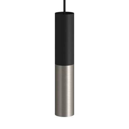 Tub E14, doppeltes Metallrohr für Punktstrahler mit Lampenfassung und E14-Doppelringmutter - Schwarz - Titan satiniert
