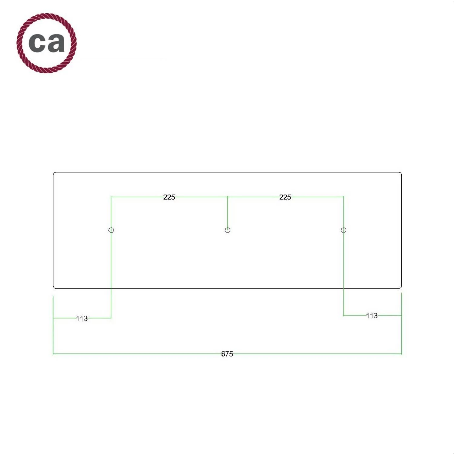 Rechteckiges XXL 3-Loch und 6 Seitenlöchern Lampenbaldachin Kit, Rose-One-Abdeckung, Abmessungen 675 x 225 mm