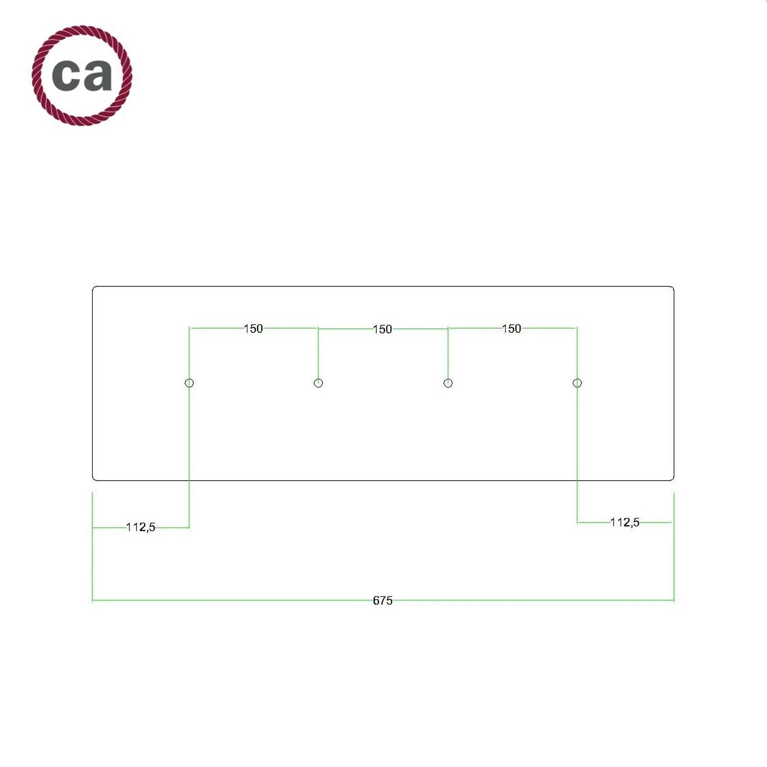 Rechteckiges XXL 4-Loch und 6 Seitenlöchern Lampenbaldachin Kit, Rose-One-Abdeckung, Abmessungen 675 x 225 mm