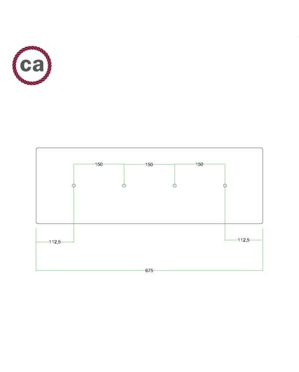 Rechteckiges XXL 4-Loch und 6 Seitenlöchern Lampenbaldachin Kit, Rose-One-Abdeckung, Abmessungen 675 x 225 mm