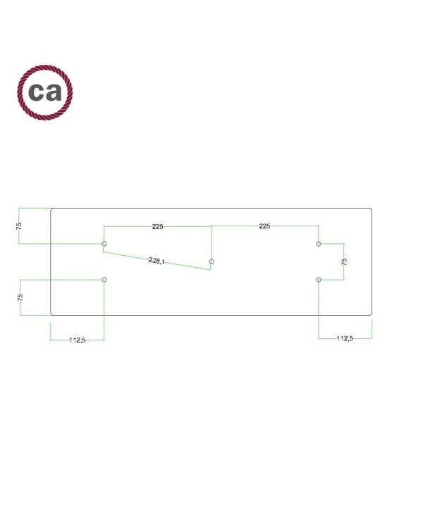 Rechteckiges XXL 5-Loch und 6 Seitenlöchern Lampenbaldachin Kit, Rose-One-Abdeckung, Abmessungen 675 x 225 mm