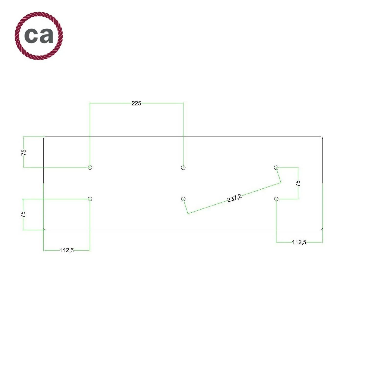 Rechteckiges XXL 6-Loch und 6 Seitenlöchern Lampenbaldachin Kit, Rose-One-Abdeckung, Abmessungen 675 x 225 mm