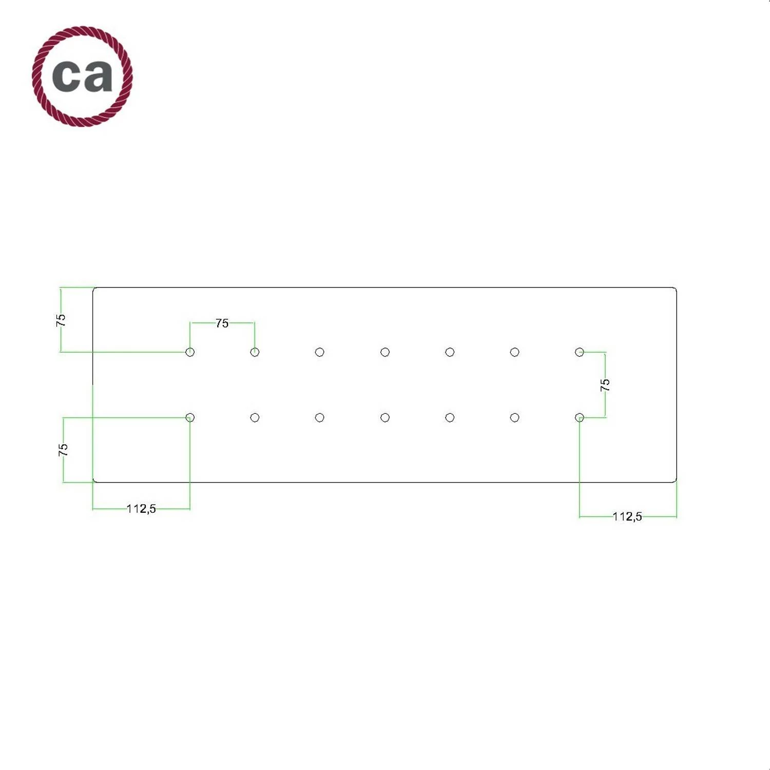 Rechteckiges XXL 14-Loch und 6 Seitenlöchern Lampenbaldachin Kit, Rose-One-Abdeckung, Abmessungen 675 x 225 mm