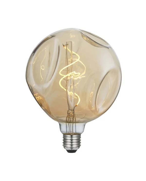 Bumbed LED-Glühbirne Globe G140 Goldfarben, Spiral Filament 5W 250Lm E27 2000K Dimmbar